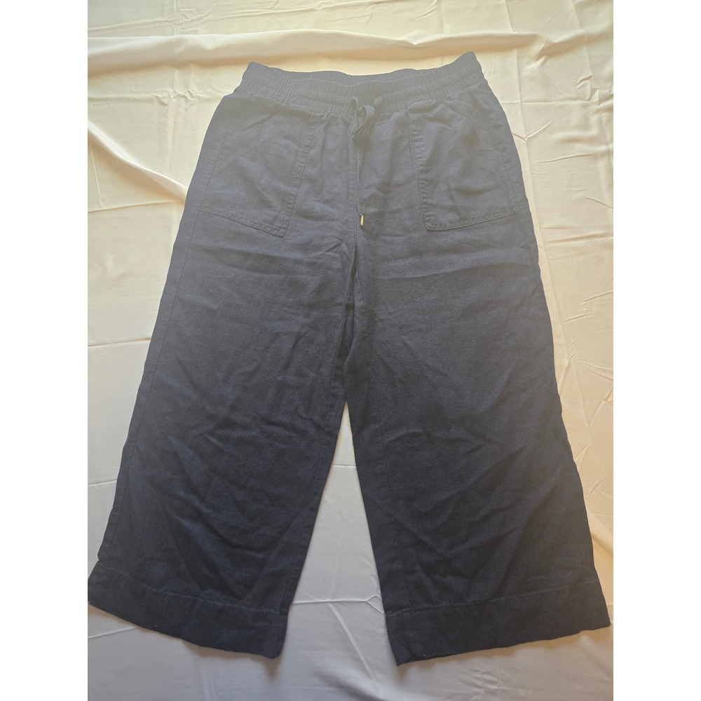 Land N Sea Women's Cropped Linen Pants Drawstring Waist Pockets Wide‎ Leg Casual